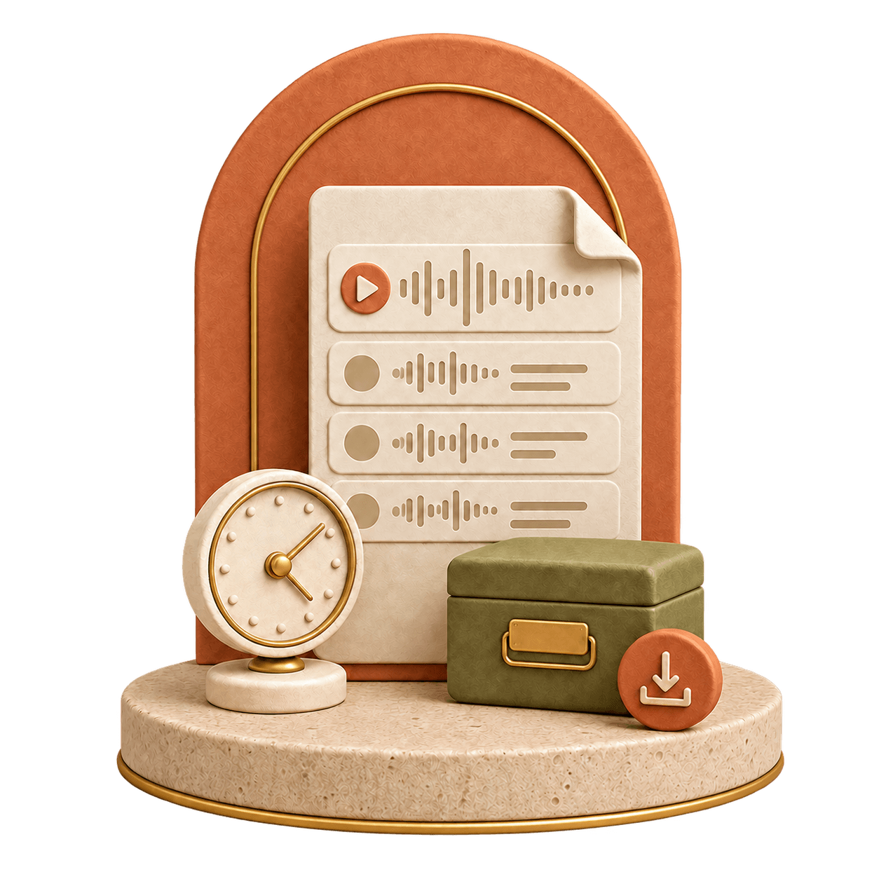 A tactile audio history, clock, archive box and export control