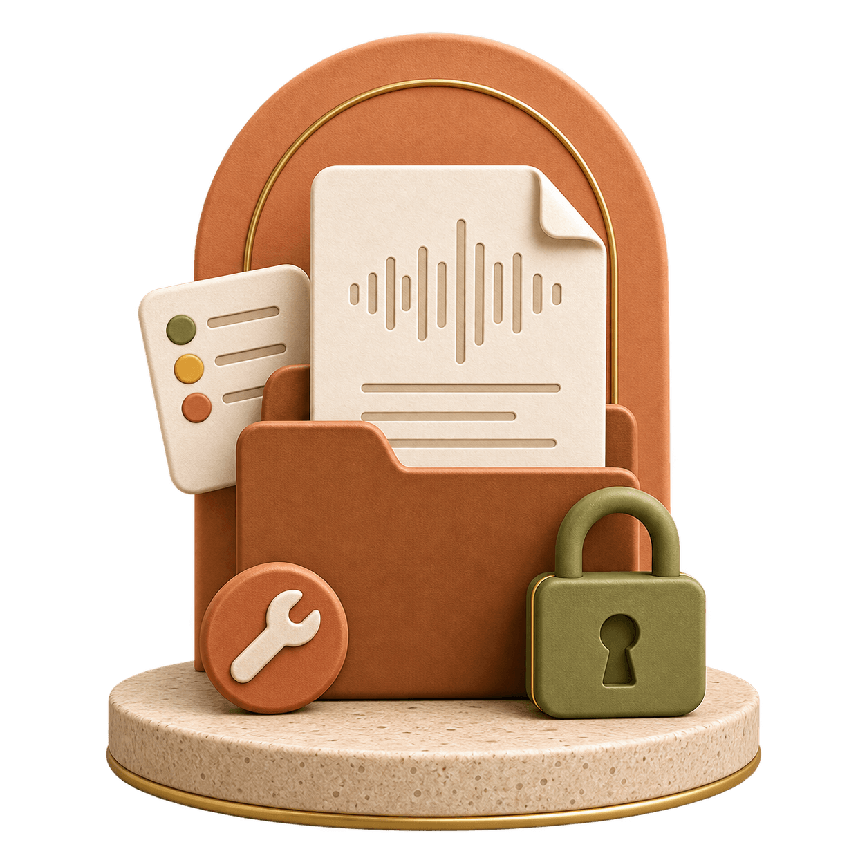 A tactile support folder, diagnostic card, waveform document, tool and privacy lock